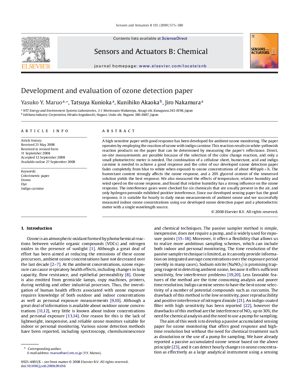 Development and evaluation of ozone detection paper