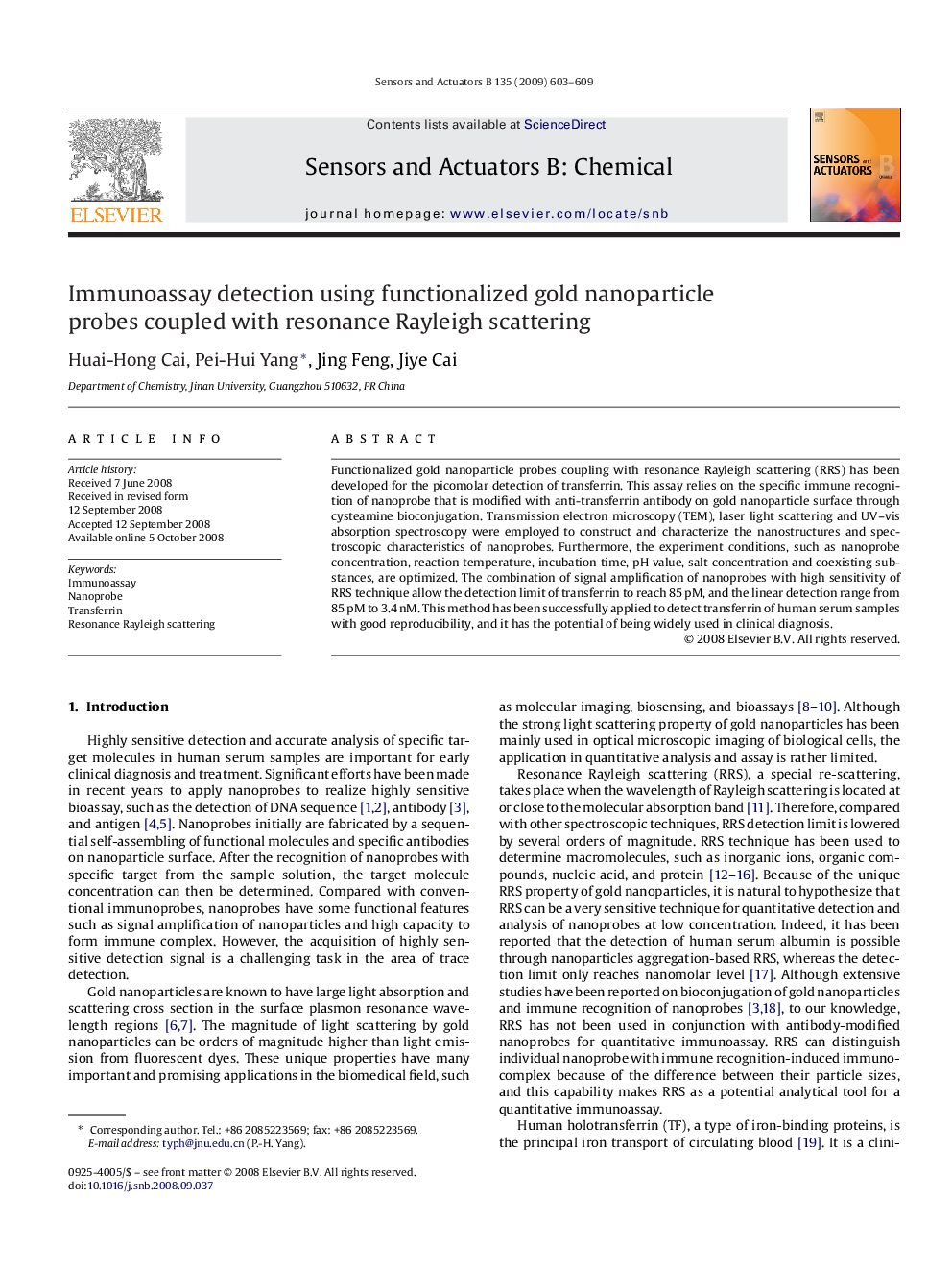 Immunoassay detection using functionalized gold nanoparticle probes coupled with resonance Rayleigh scattering