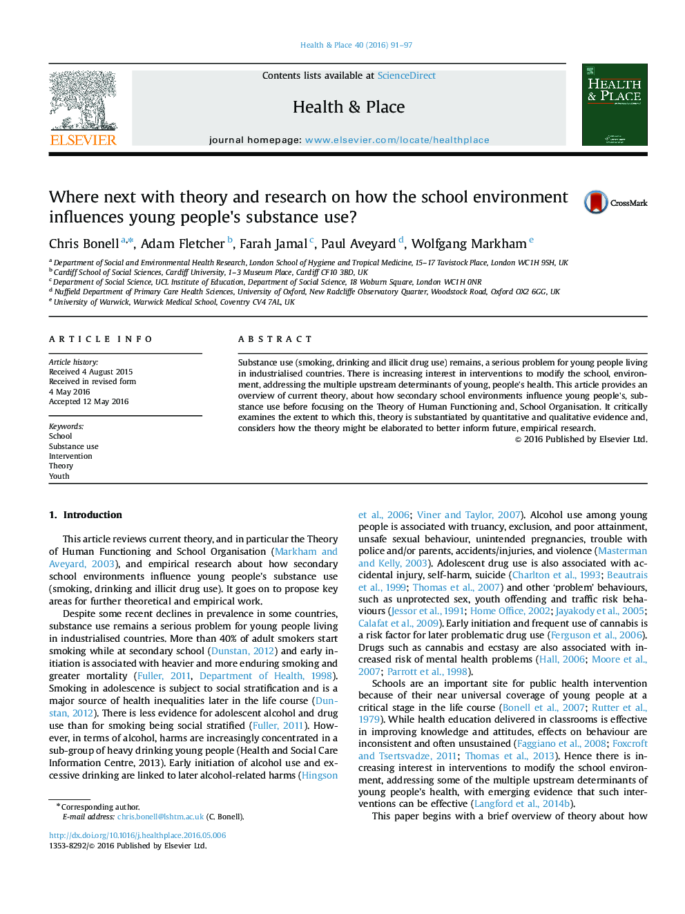 Where next with theory and research on how the school environment influences young people's substance use?