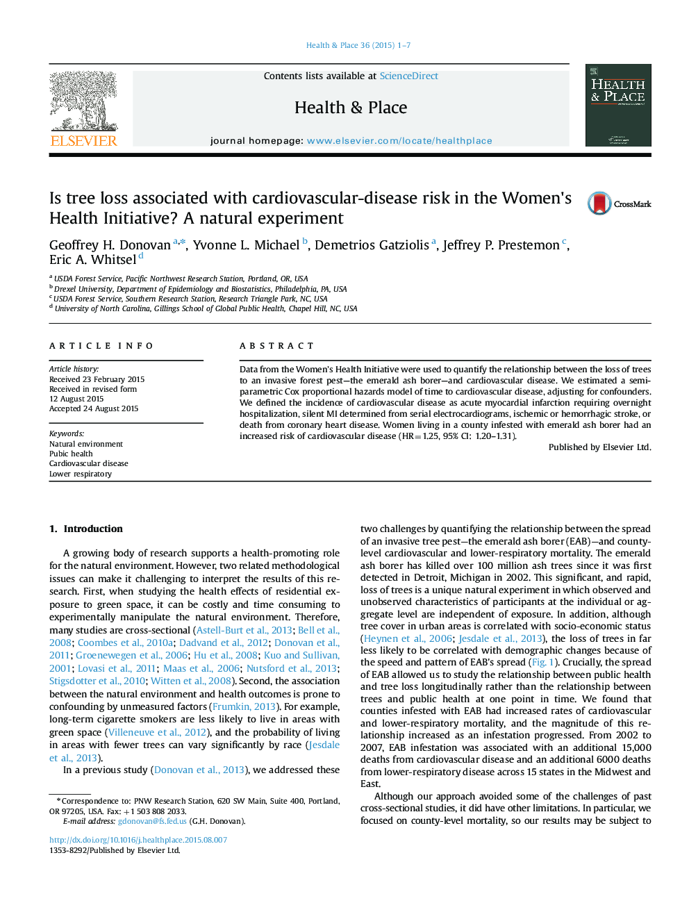 Is tree loss associated with cardiovascular-disease risk in the Women's Health Initiative? A natural experiment