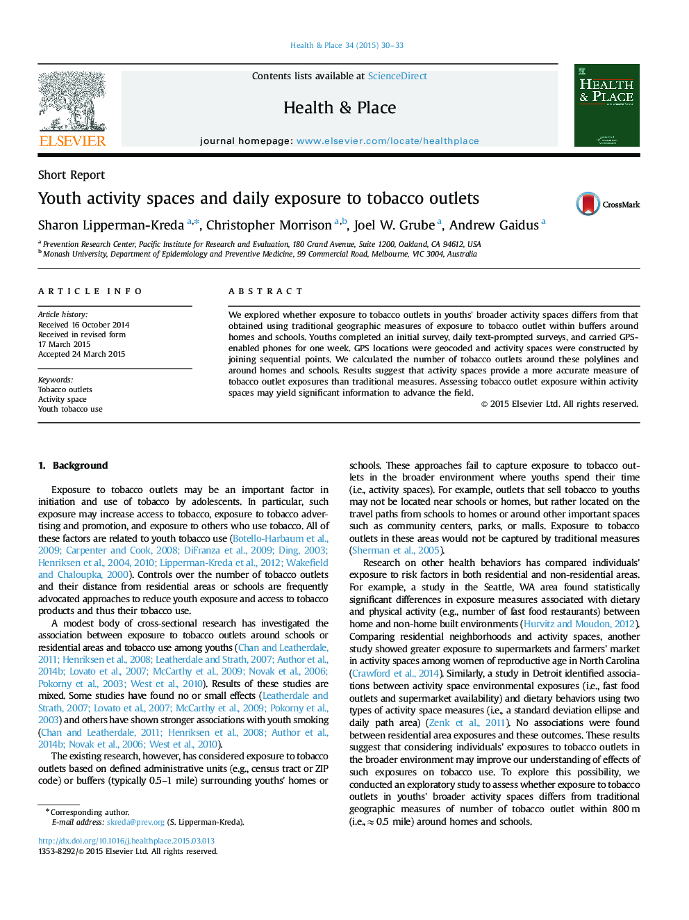 Youth activity spaces and daily exposure to tobacco outlets