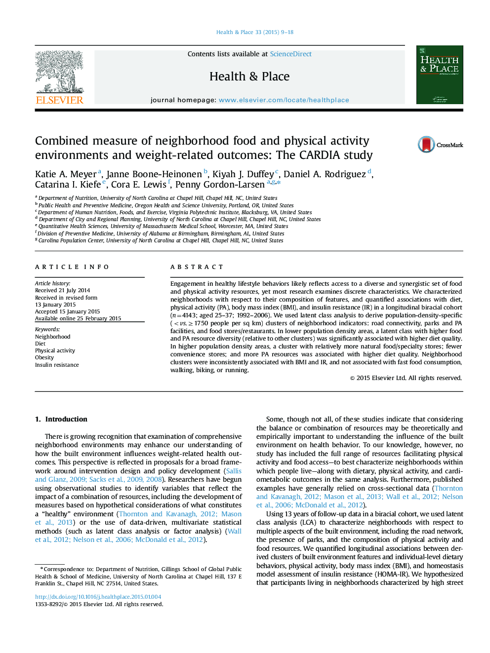 Combined measure of neighborhood food and physical activity environments and weight-related outcomes: The CARDIA study