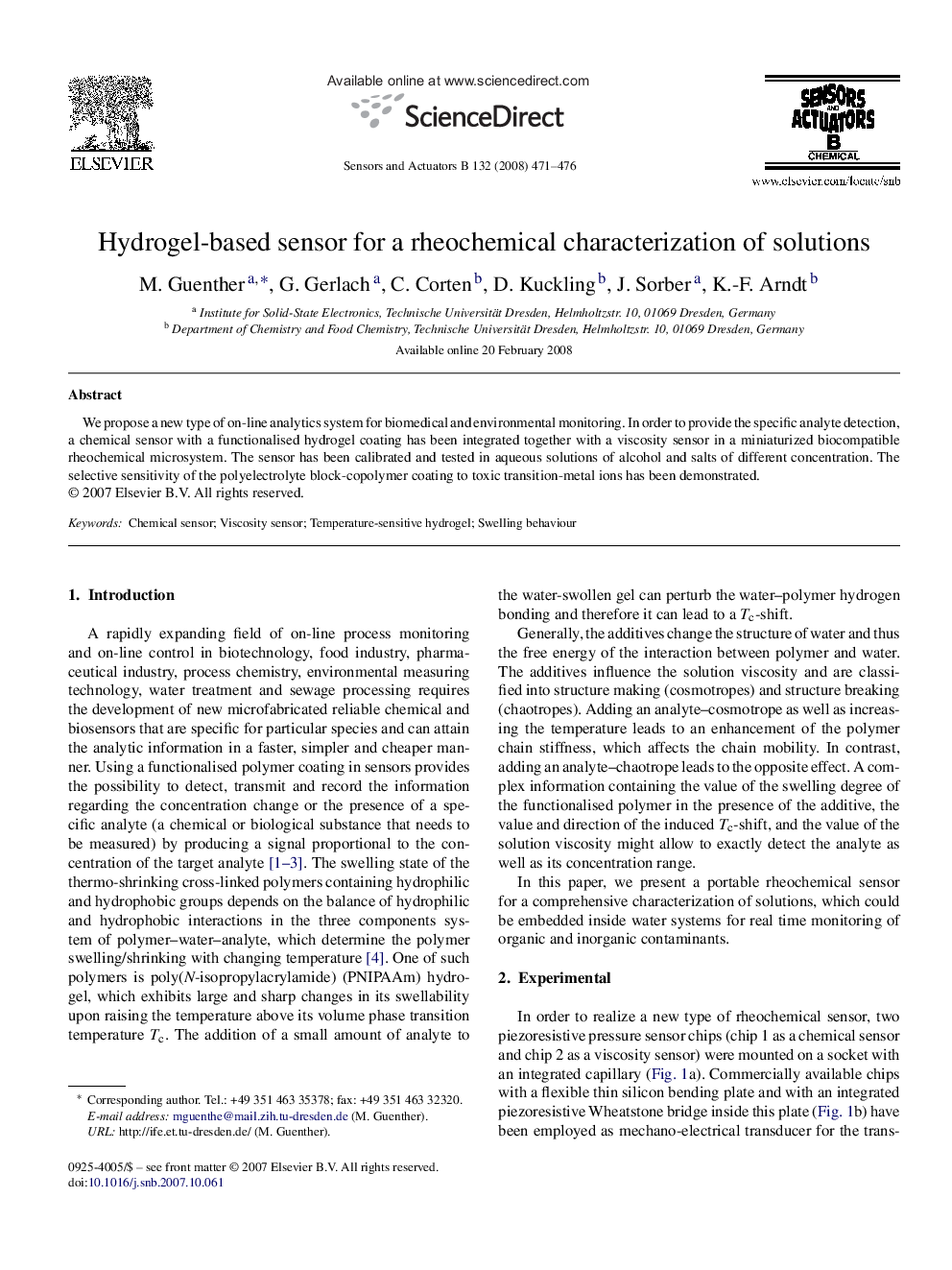 Hydrogel-based sensor for a rheochemical characterization of solutions