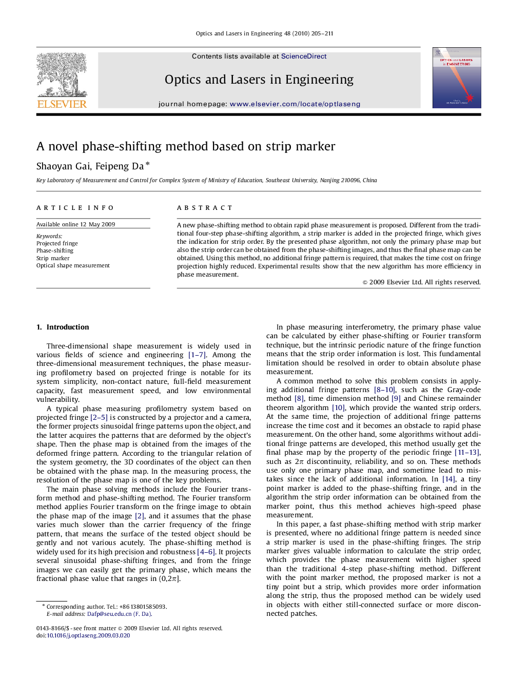 A novel phase-shifting method based on strip marker