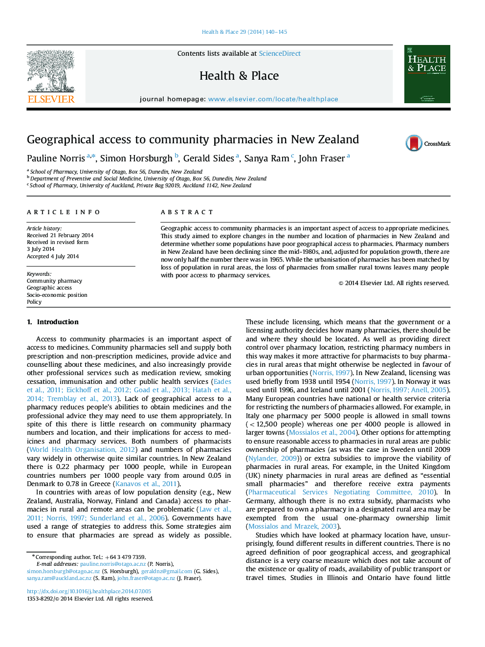 Geographical access to community pharmacies in New Zealand