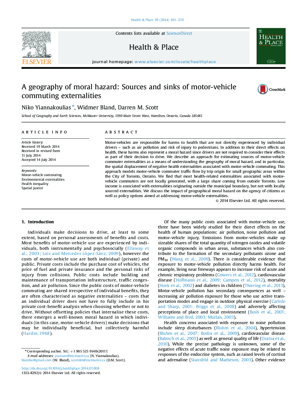 A geography of moral hazard: Sources and sinks of motor-vehicle commuting externalities