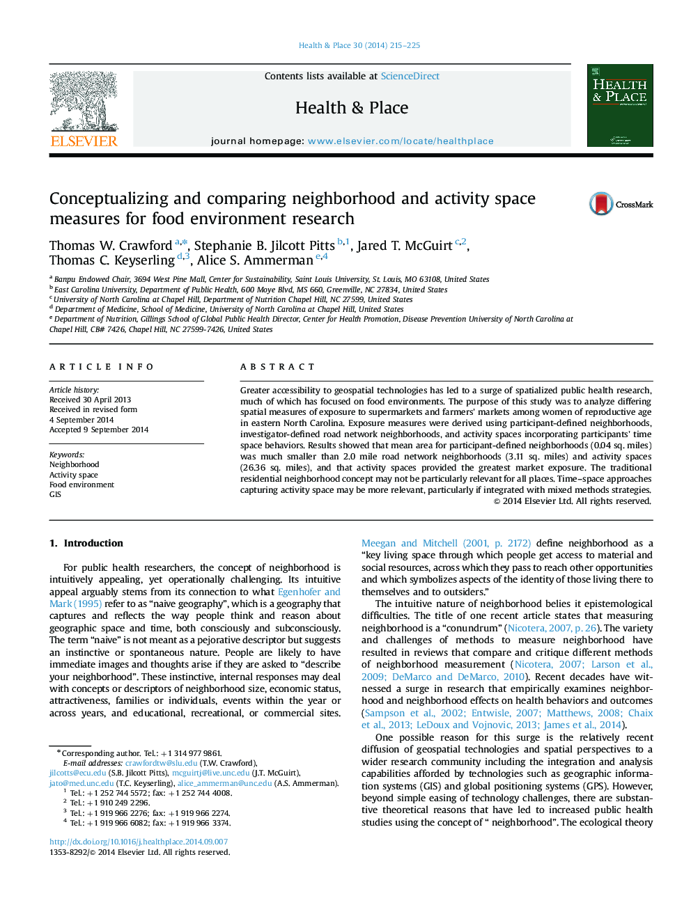 Conceptualizing and comparing neighborhood and activity space measures for food environment research