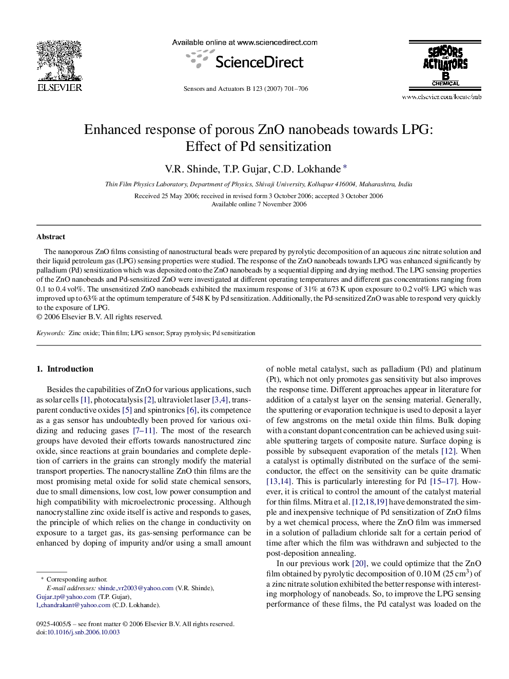 Enhanced response of porous ZnO nanobeads towards LPG: Effect of Pd sensitization