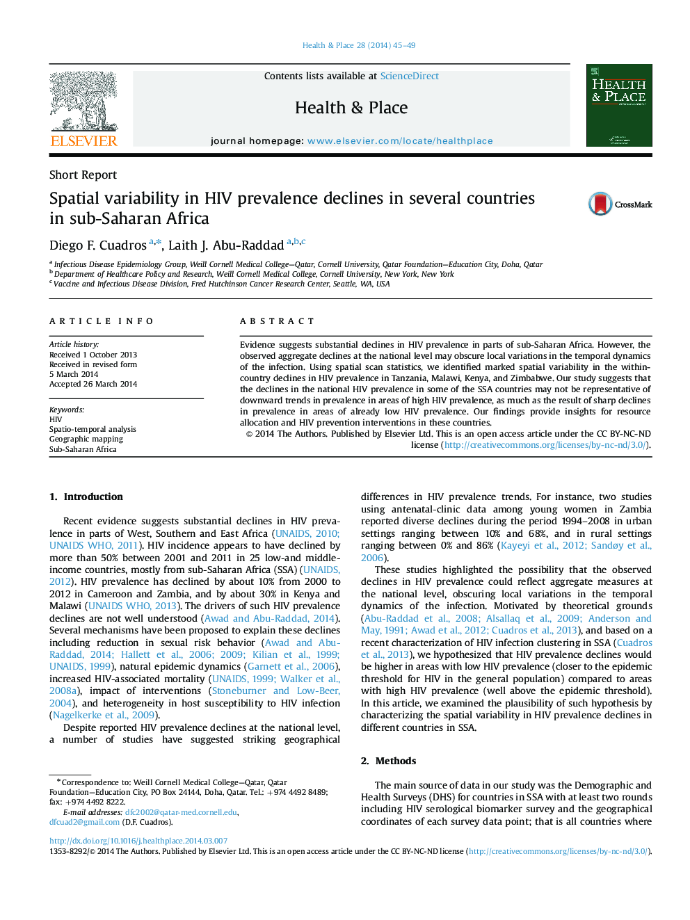 Spatial variability in HIV prevalence declines in several countries in sub-Saharan Africa