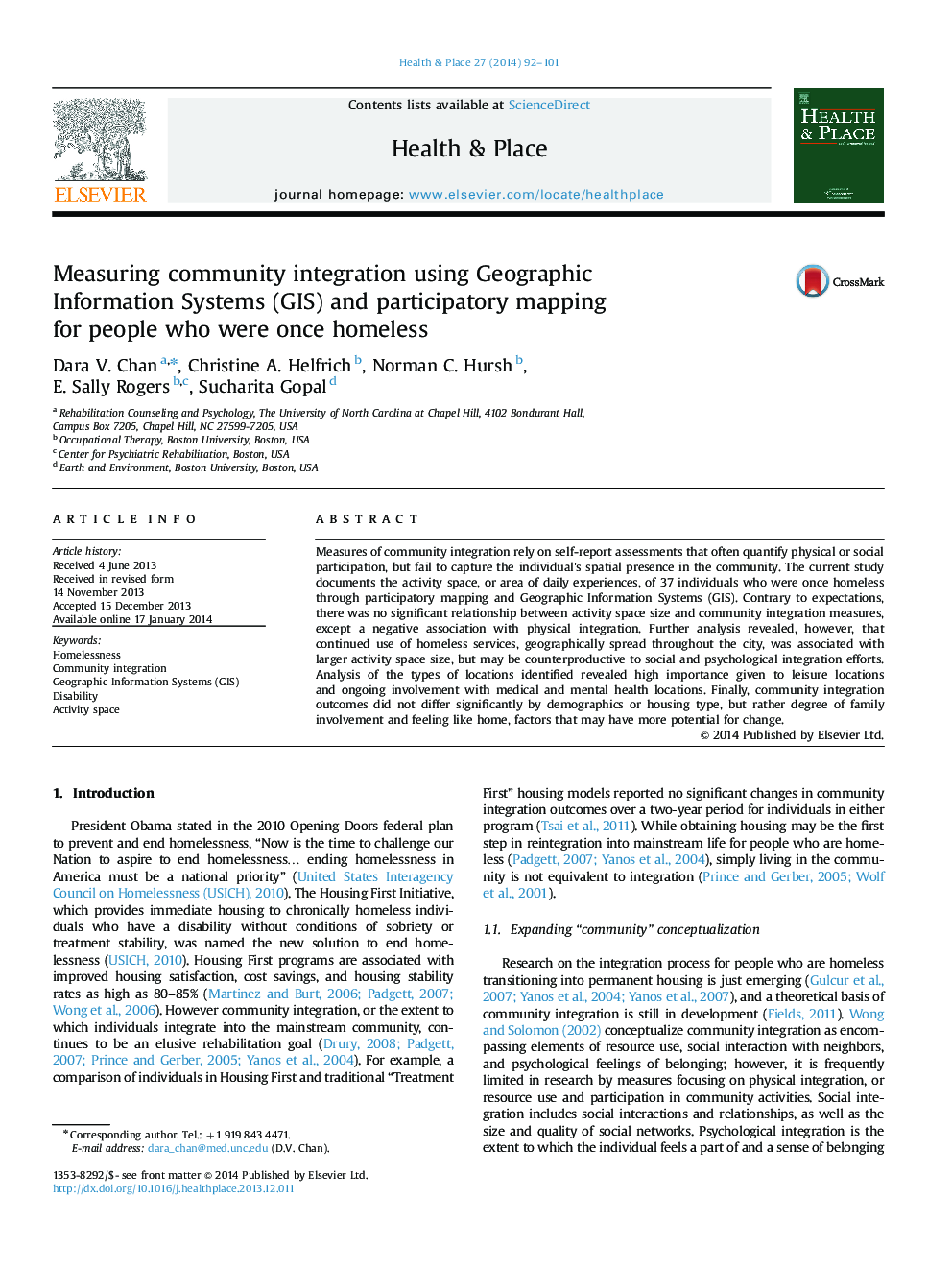 Measuring community integration using Geographic Information Systems (GIS) and participatory mapping for people who were once homeless