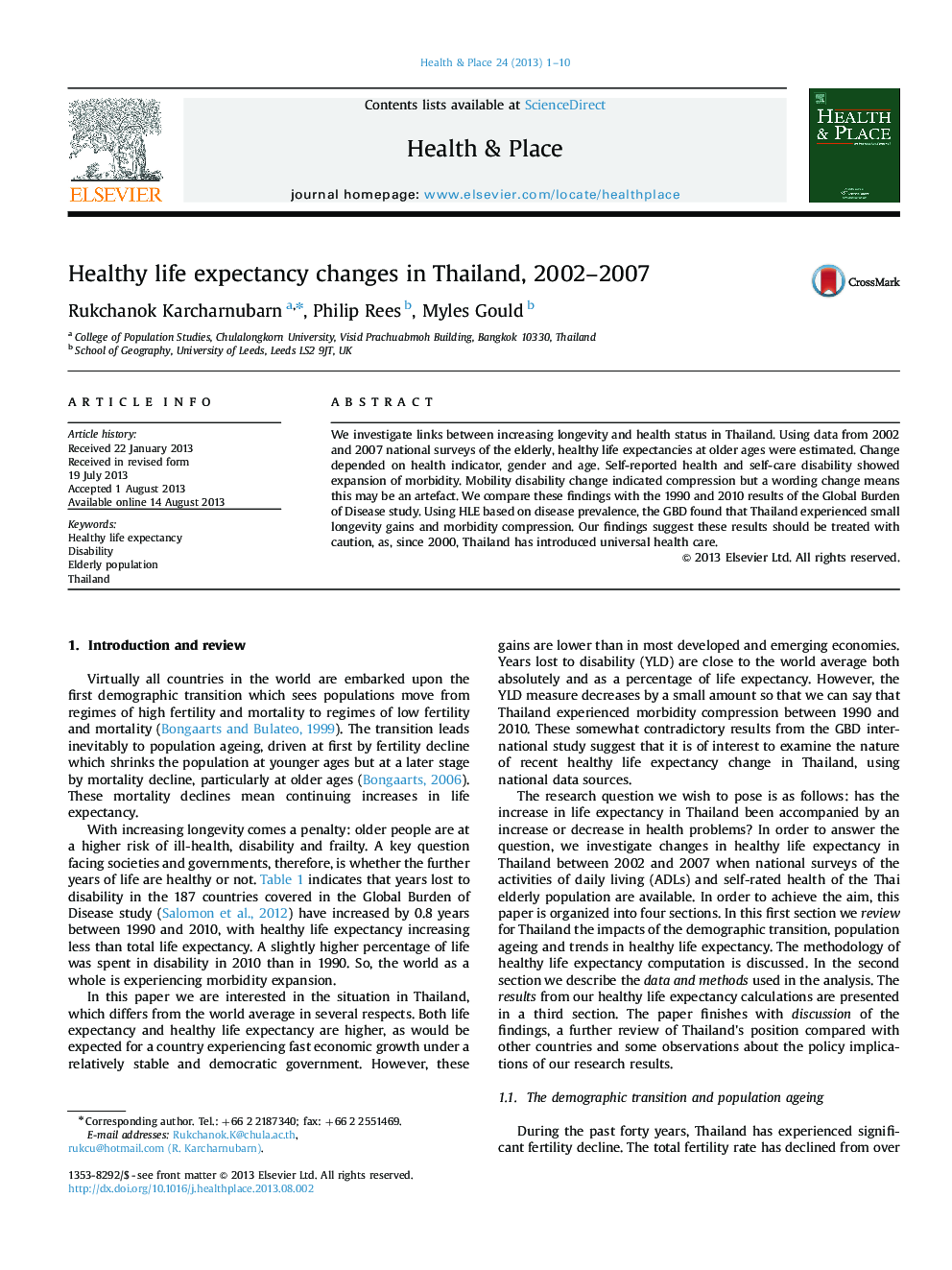 Healthy life expectancy changes in Thailand, 2002-2007