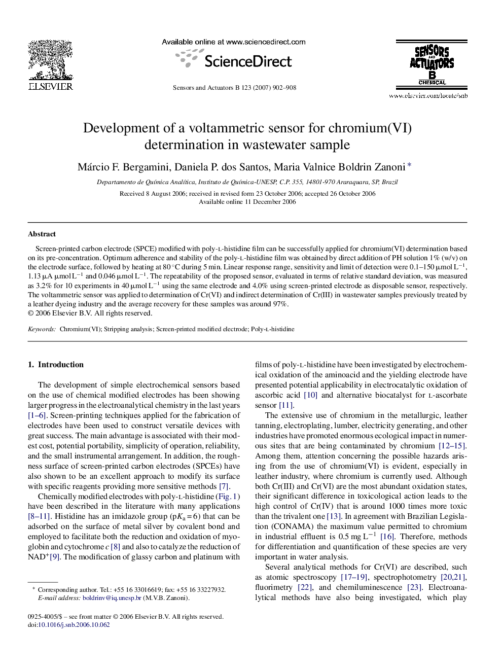 Development of a voltammetric sensor for chromium(VI) determination in wastewater sample