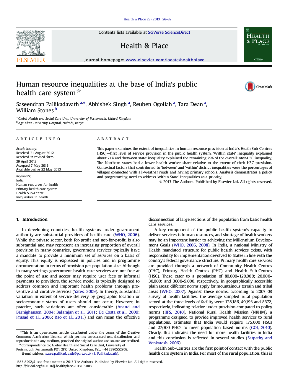 Human resource inequalities at the base of India's public health care system