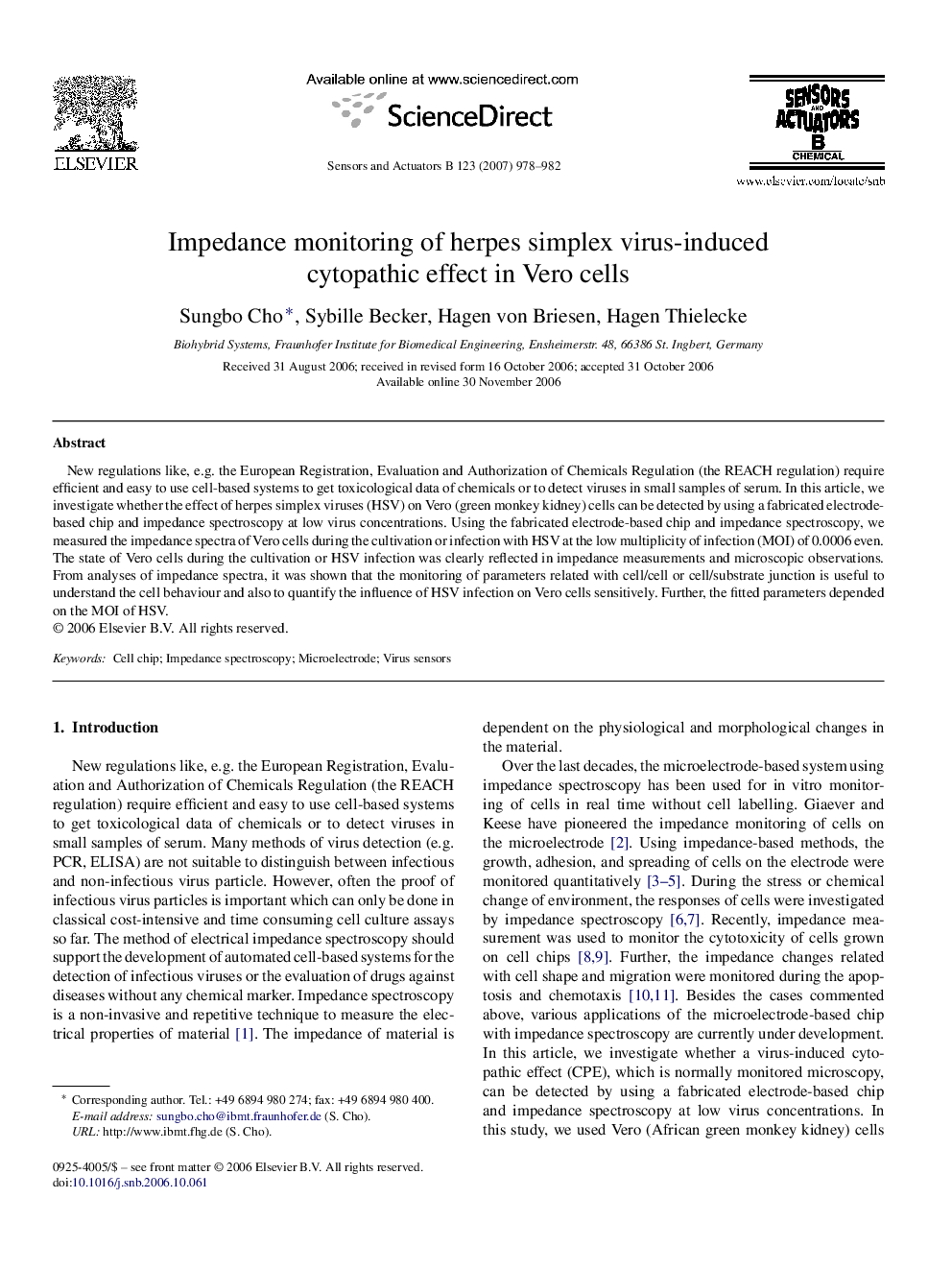 Impedance monitoring of herpes simplex virus-induced cytopathic effect in Vero cells