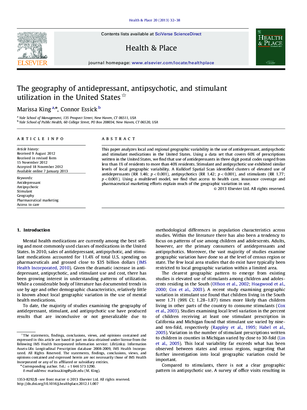 The geography of antidepressant, antipsychotic, and stimulant utilization in the United States