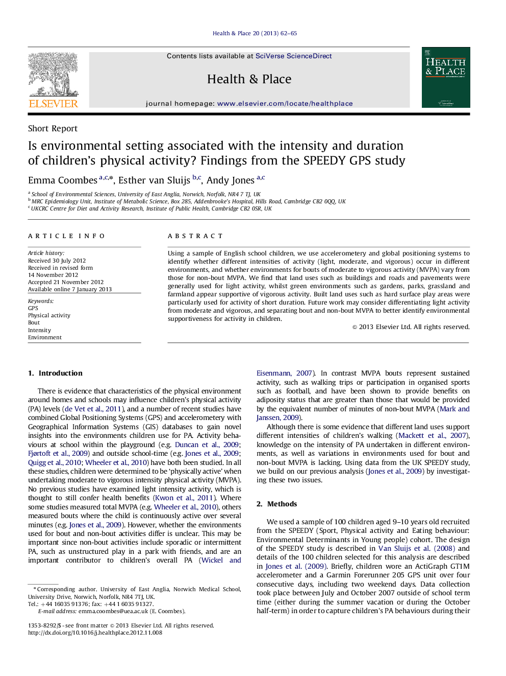 Is environmental setting associated with the intensity and duration of children's physical activity? Findings from the SPEEDY GPS study