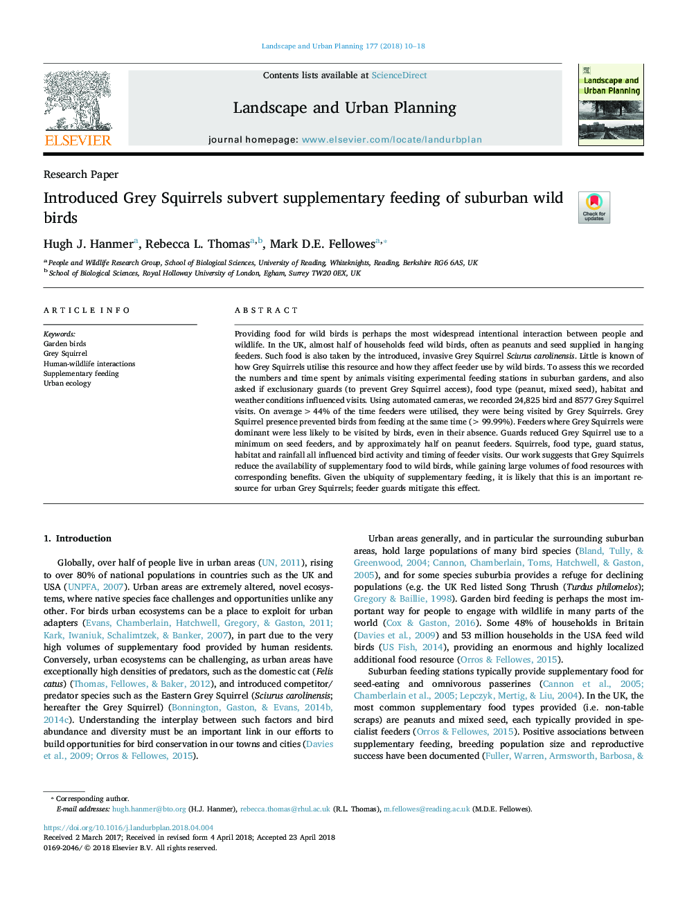 Introduced Grey Squirrels subvert supplementary feeding of suburban wild birds