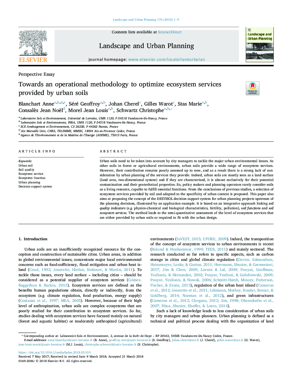 Towards an operational methodology to optimize ecosystem services provided by urban soils