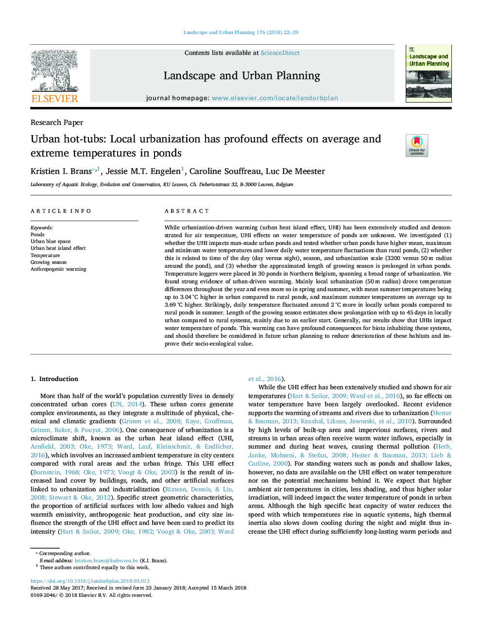 Urban hot-tubs: Local urbanization has profound effects on average and extreme temperatures in ponds