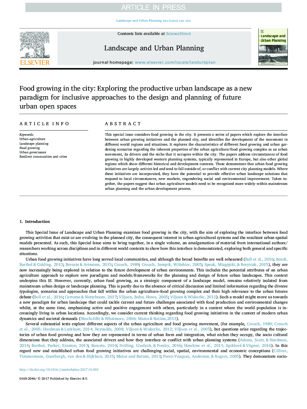 Food growing in the city: Exploring the productive urban landscape as a new paradigm for inclusive approaches to the design and planning of future urban open spaces