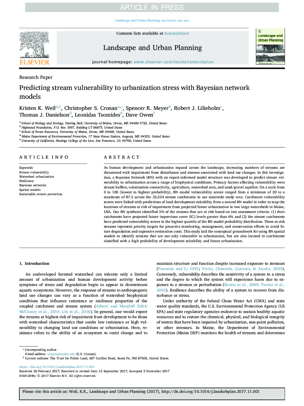 Predicting stream vulnerability to urbanization stress with Bayesian network models