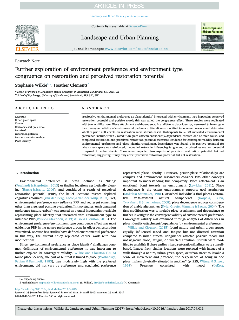 Further exploration of environment preference and environment type congruence on restoration and perceived restoration potential