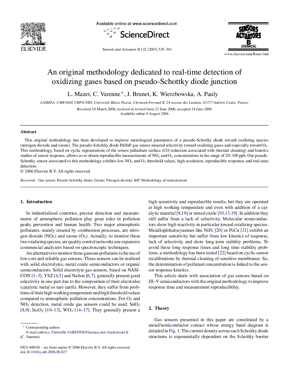 An original methodology dedicated to real-time detection of oxidizing gases based on pseudo-Schottky diode junction