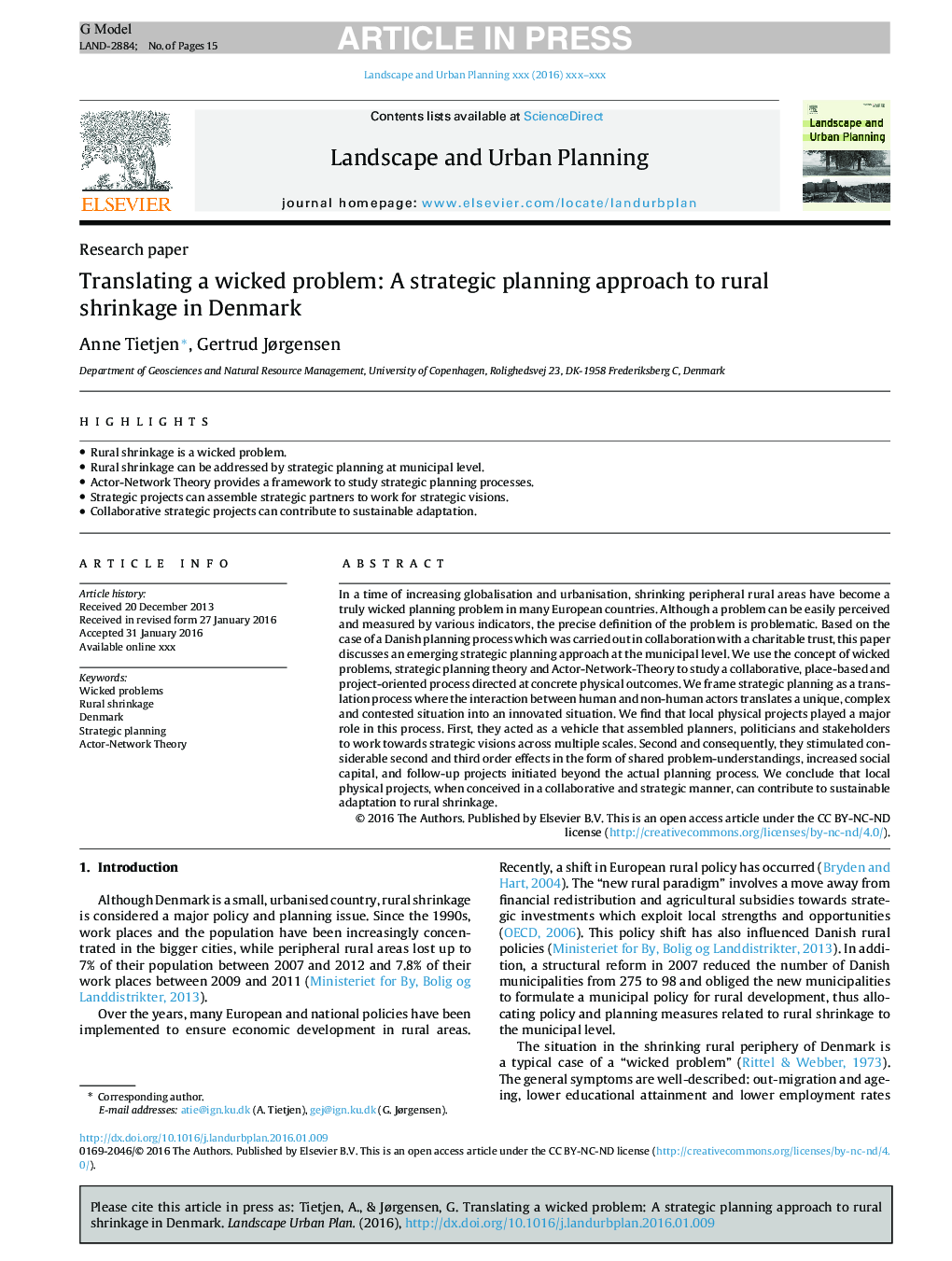 Translating a wicked problem: A strategic planning approach to rural shrinkage in Denmark