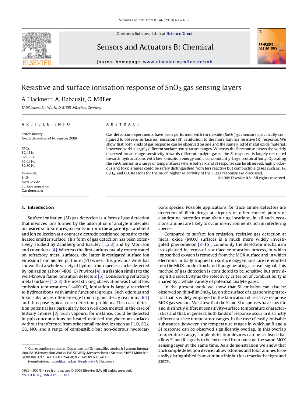 Resistive and surface ionisation response of SnO2 gas sensing layers