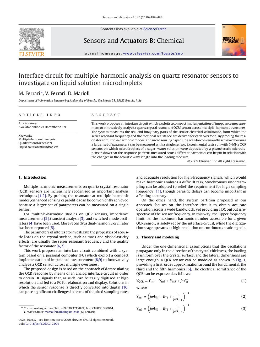 عکس صفحه اول مقاله: Interface circuit for multiple-harmonic analysis on quartz resonator sensors to investigate on liquid solution microdroplets Interface circuit for multiple-harmonic analysis on quartz resonator sensors to investigate on liquid solution microdroplets