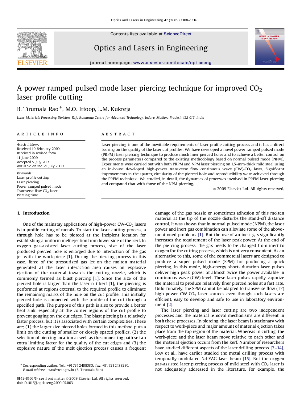 A power ramped pulsed mode laser piercing technique for improved CO2 laser profile cutting