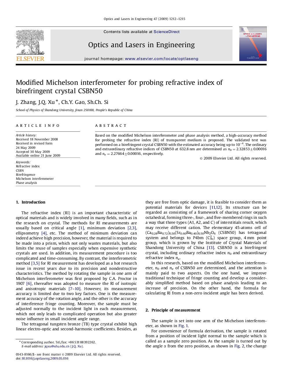 Modified Michelson interferometer for probing refractive index of birefringent crystal CSBN50