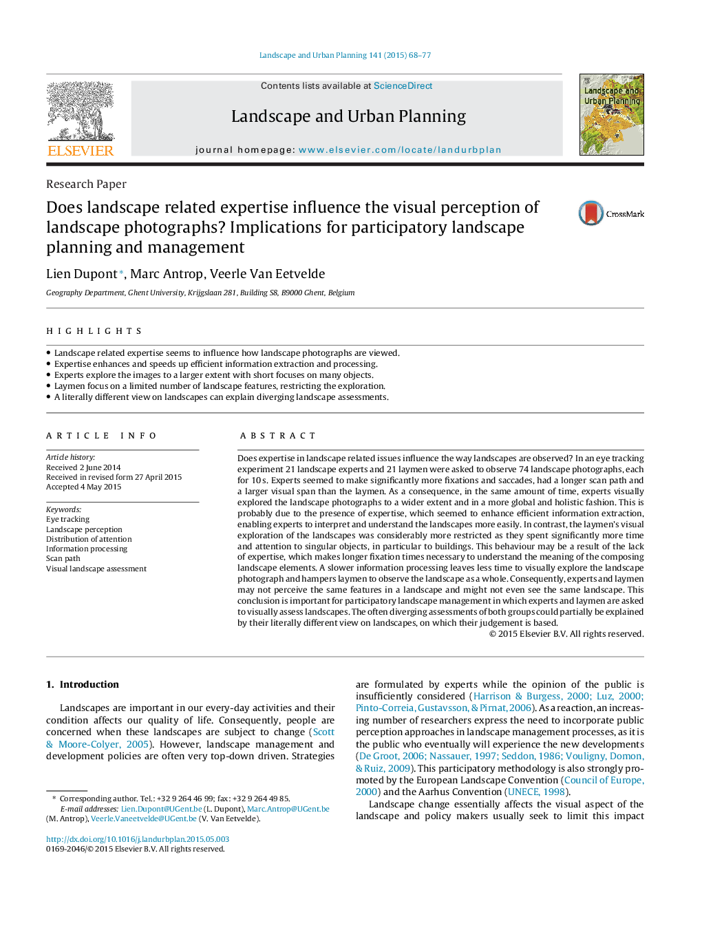 Does landscape related expertise influence the visual perception of landscape photographs? Implications for participatory landscape planning and management