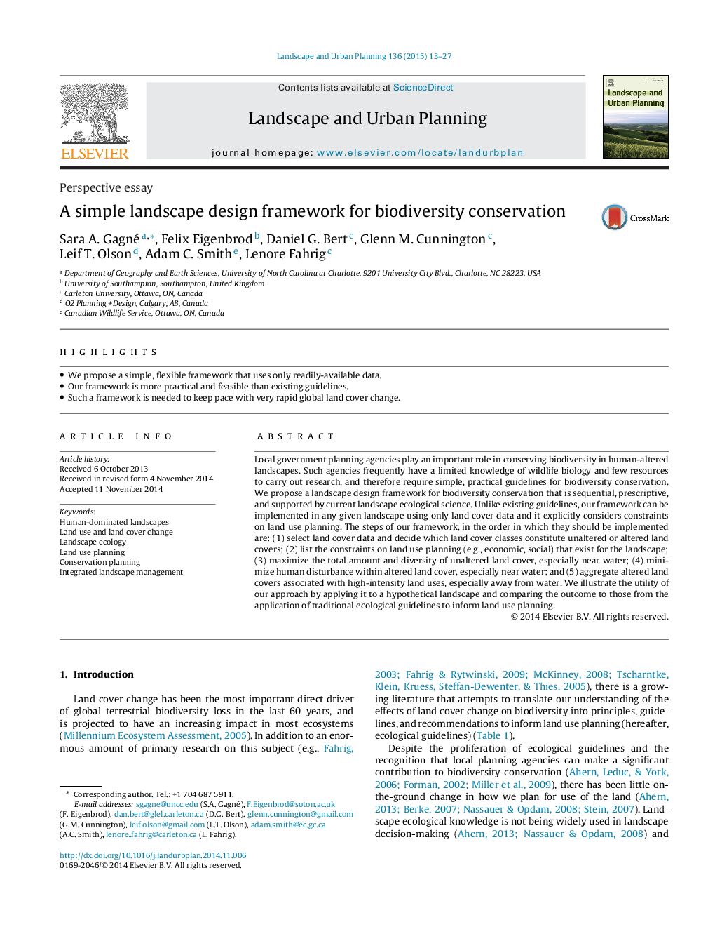 A simple landscape design framework for biodiversity conservation