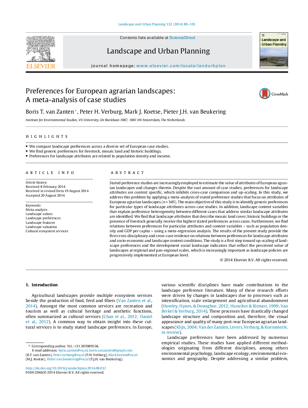 Preferences for European agrarian landscapes: A meta-analysis of case studies