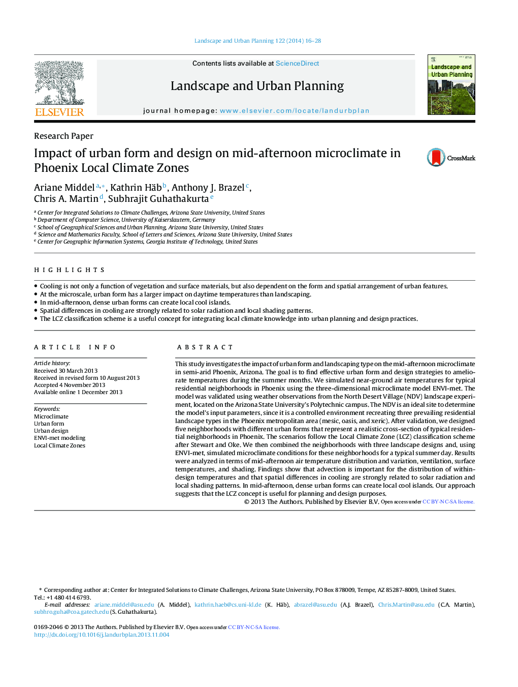 Impact of urban form and design on mid-afternoon microclimate in Phoenix Local Climate Zones