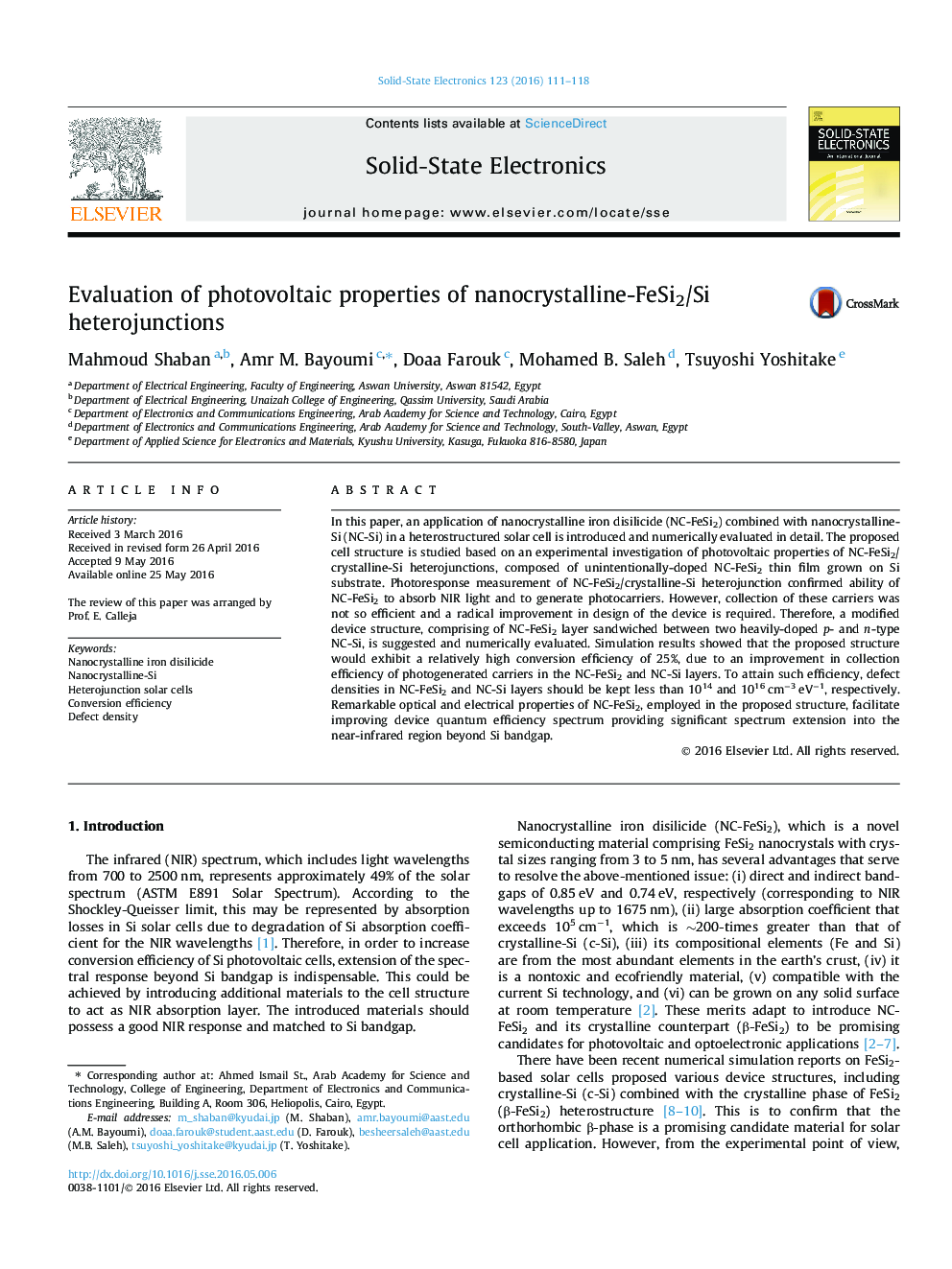 Evaluation of photovoltaic properties of nanocrystalline-FeSi2/Si heterojunctions