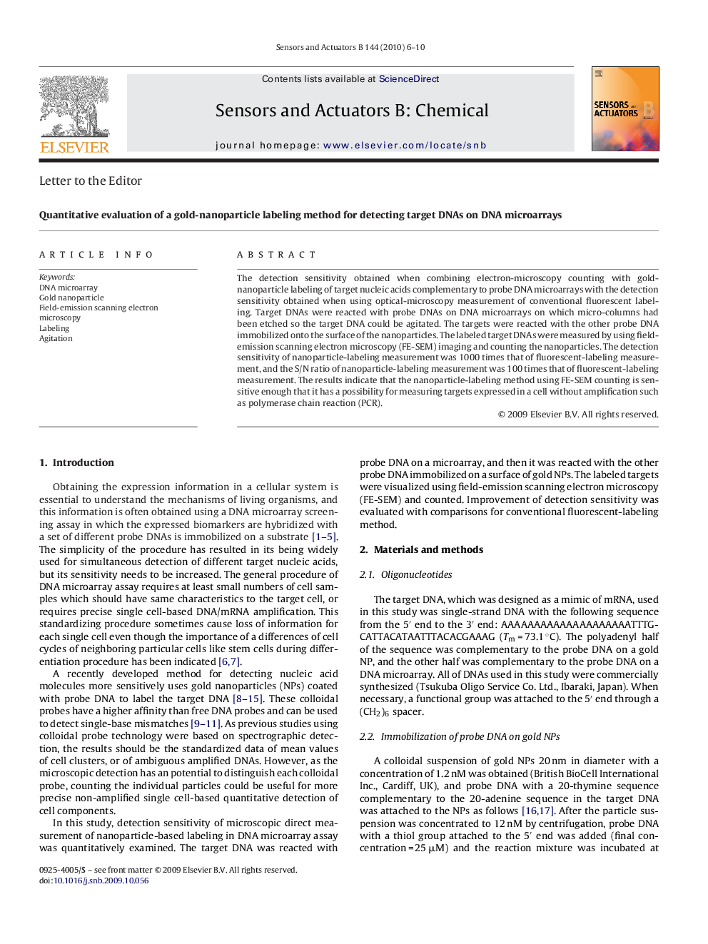 Quantitative evaluation of a gold-nanoparticle labeling method for detecting target DNAs on DNA microarrays