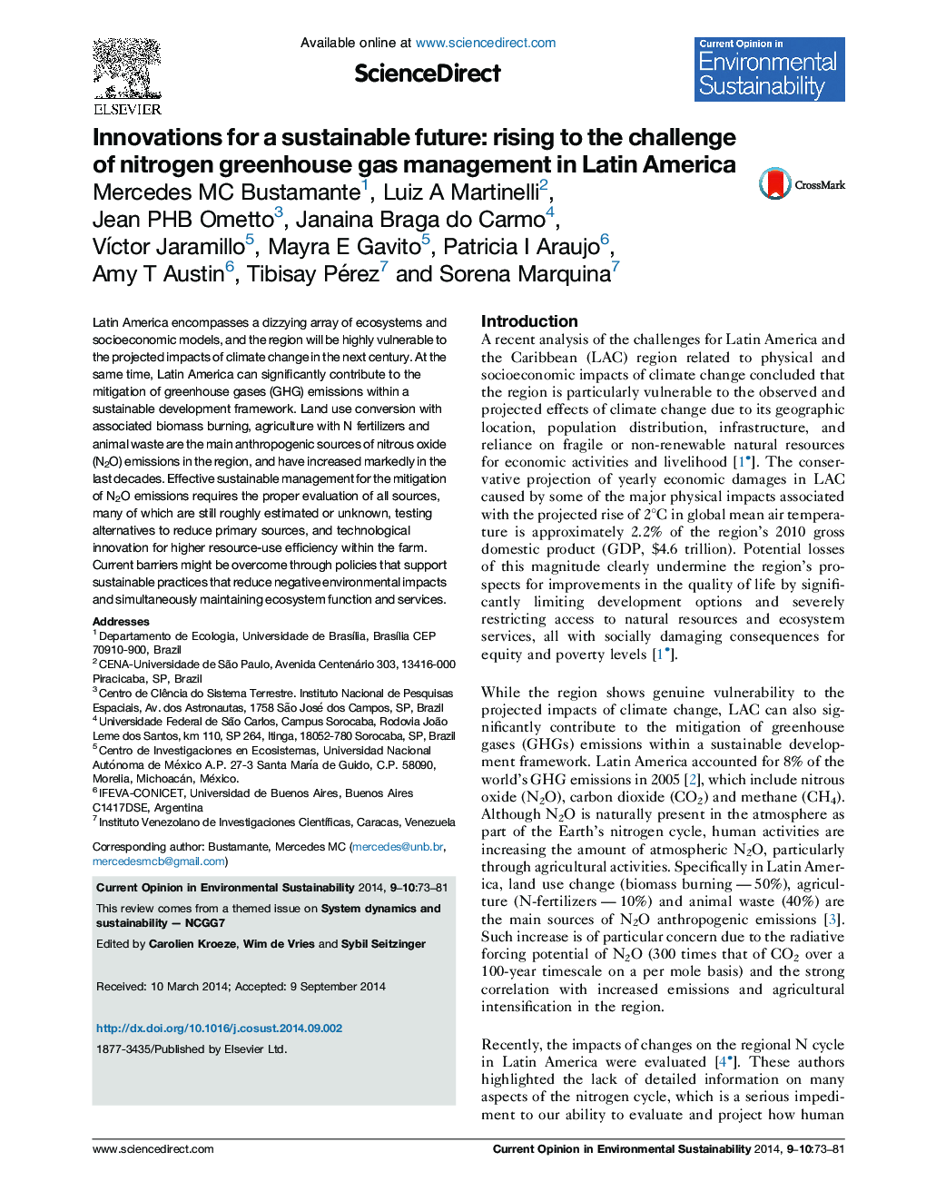 Innovations for a sustainable future: rising to the challenge of nitrogen greenhouse gas management in Latin America