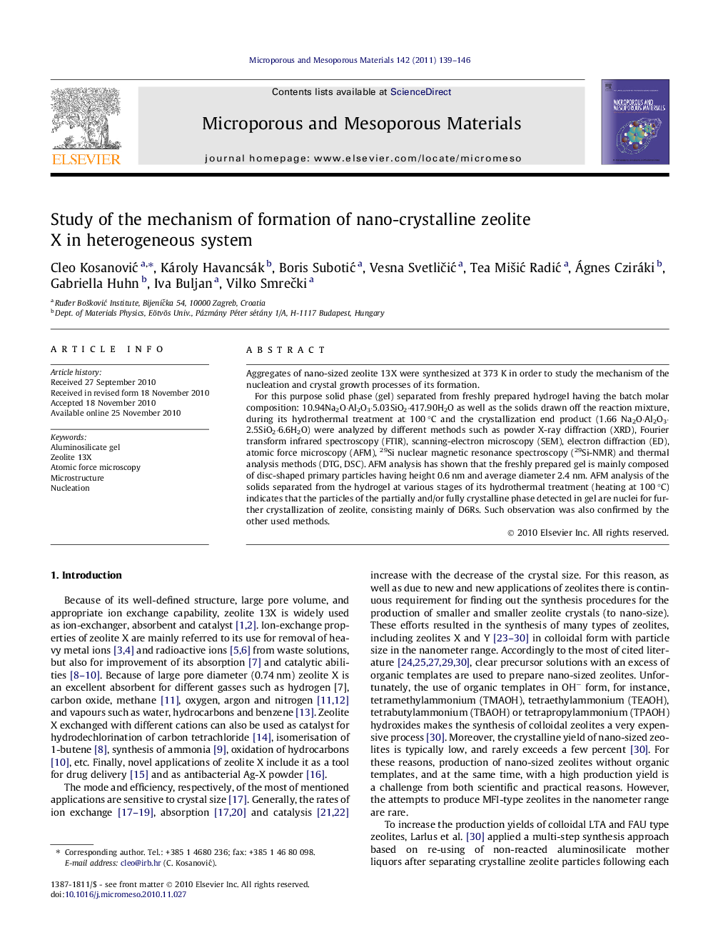 Study of the mechanism of formation of nano-crystalline zeolite X in heterogeneous system