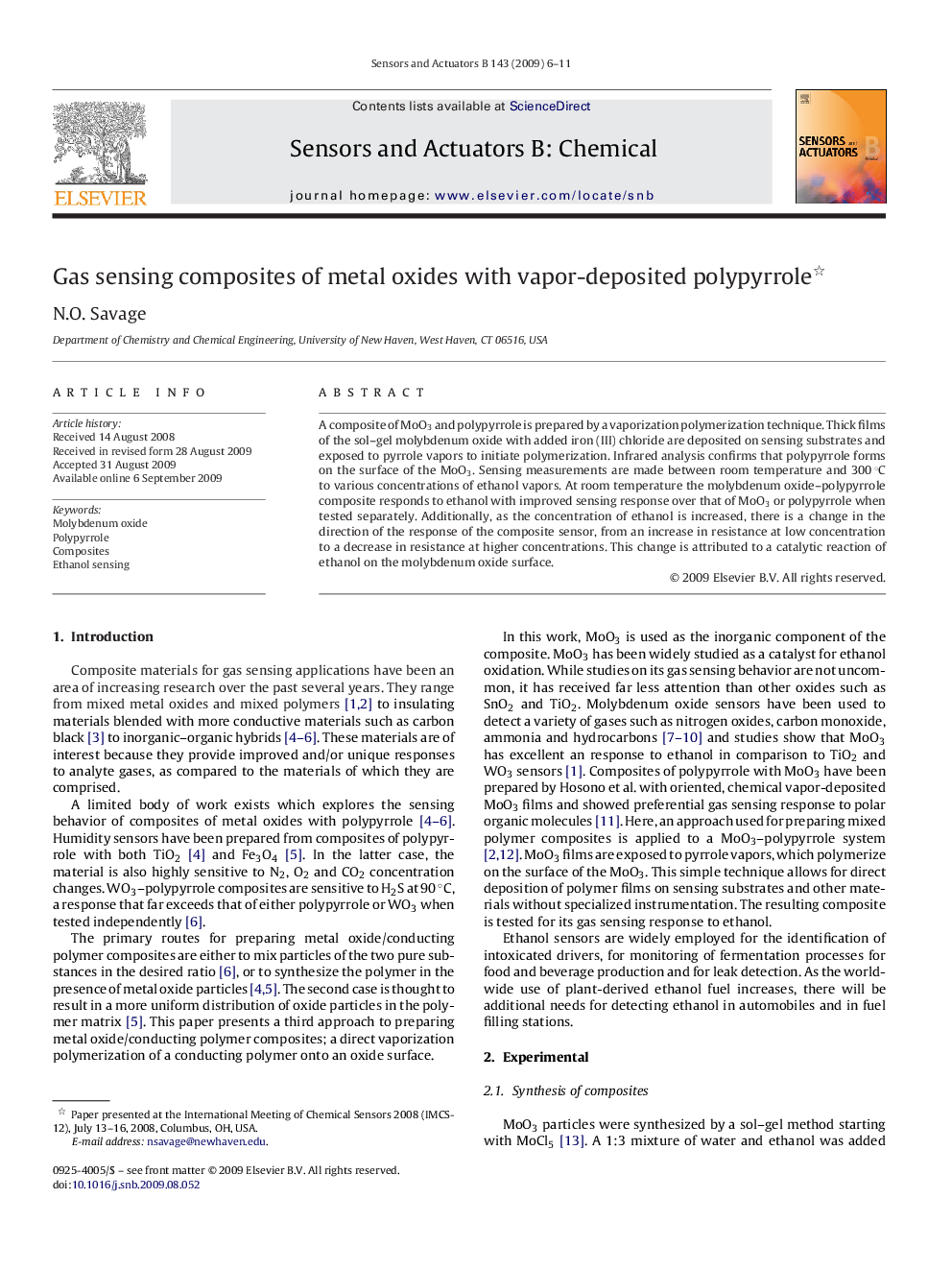 Gas sensing composites of metal oxides with vapor-deposited polypyrrole 