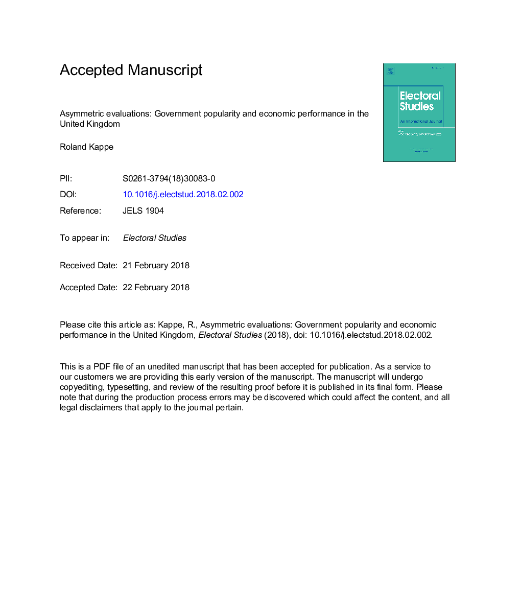 Asymmetric evaluations: Government popularity and economic performance in the United Kingdom