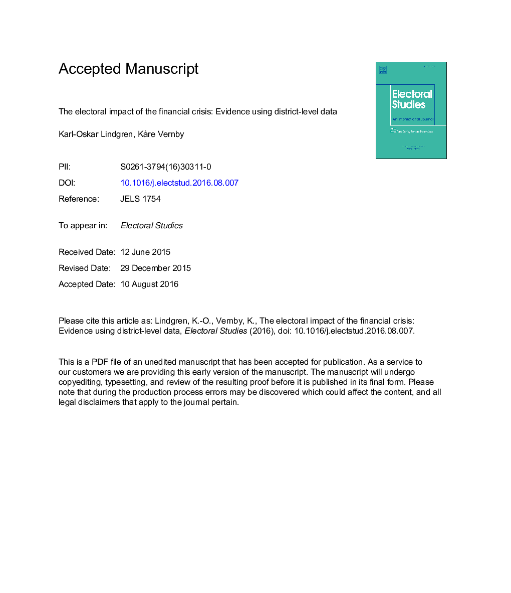 The electoral impact of the financial crisis: Evidence using district-level data