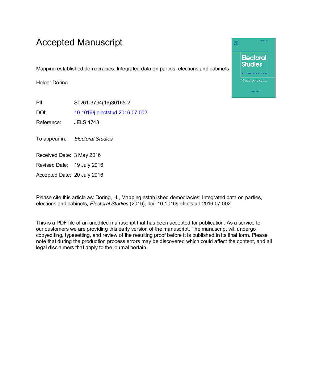 Mapping established democracies: Integrated data on parties, elections and cabinets