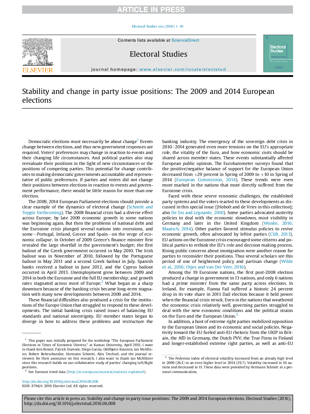 Stability and change in party issue positions: The 2009 and 2014 European elections