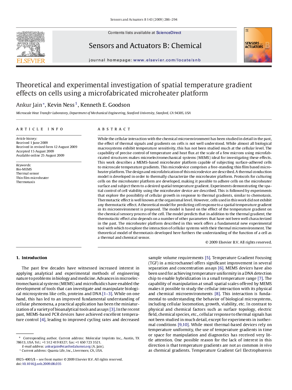 Theoretical and experimental investigation of spatial temperature gradient effects on cells using a microfabricated microheater platform