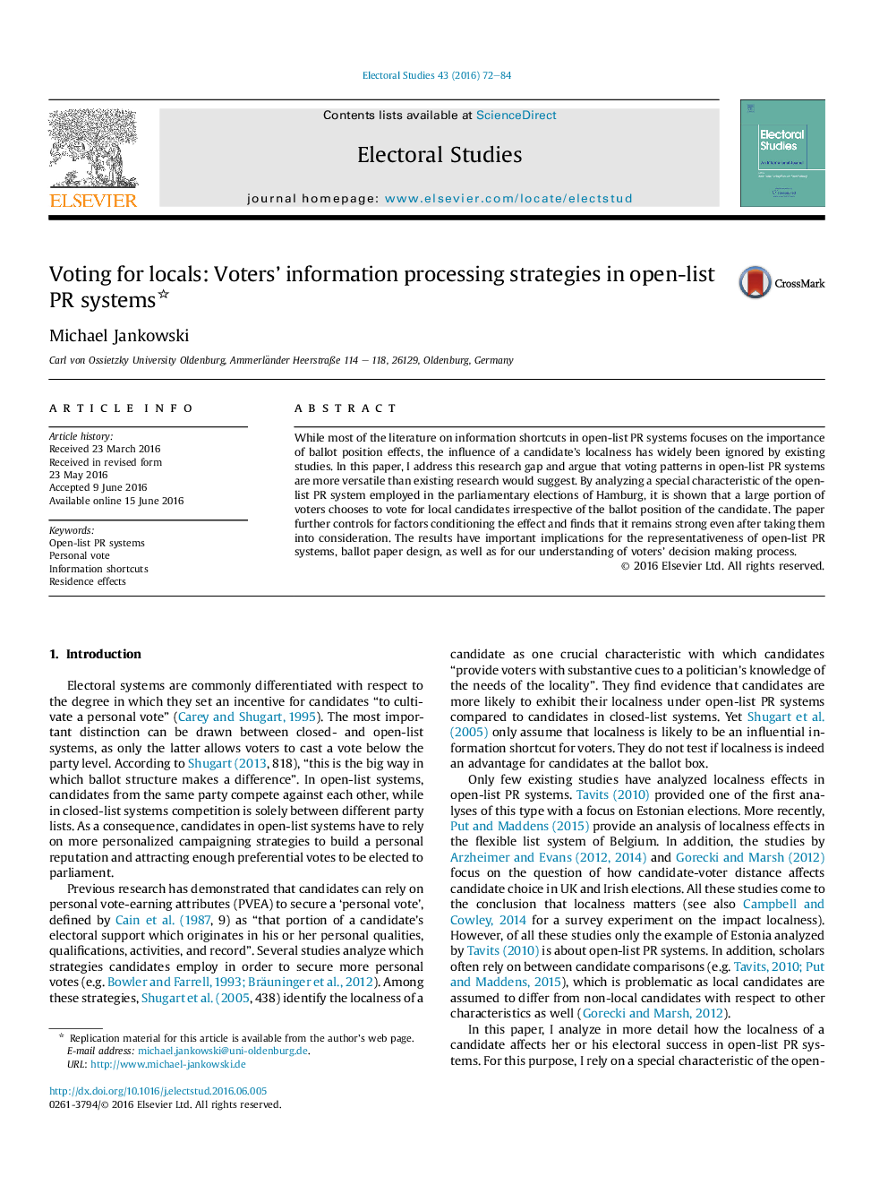 Voting for locals: Voters' information processing strategies in open-list PR systems