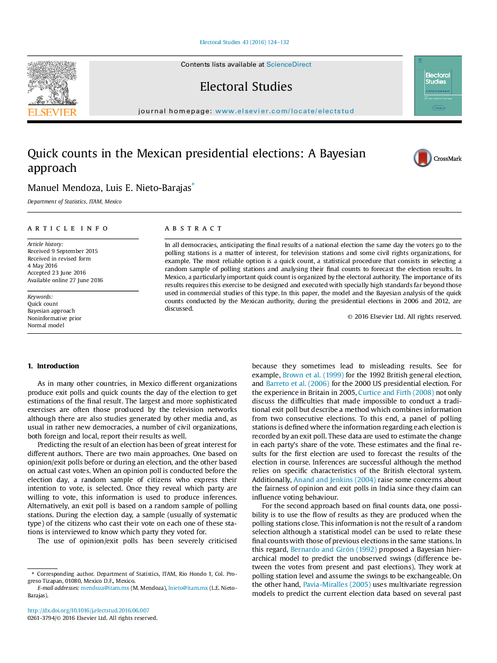 Quick counts in the Mexican presidential elections: A Bayesian approach