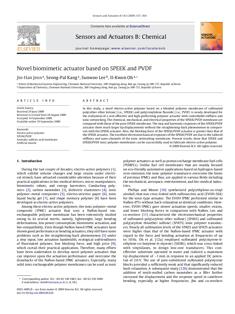 Novel biomimetic actuator based on SPEEK and PVDF