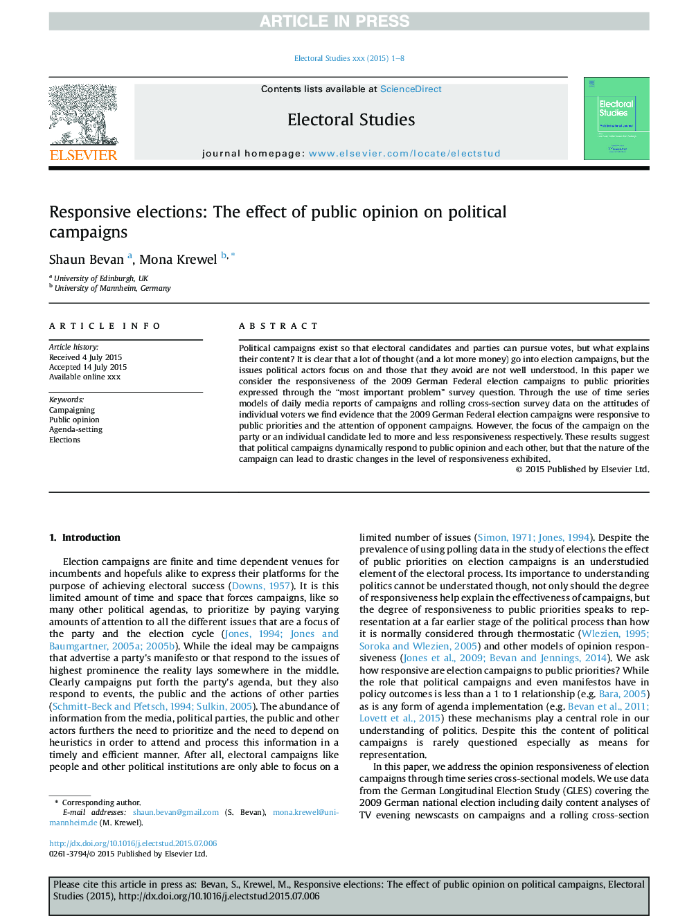 Responsive elections: The effect of public opinion on political campaigns